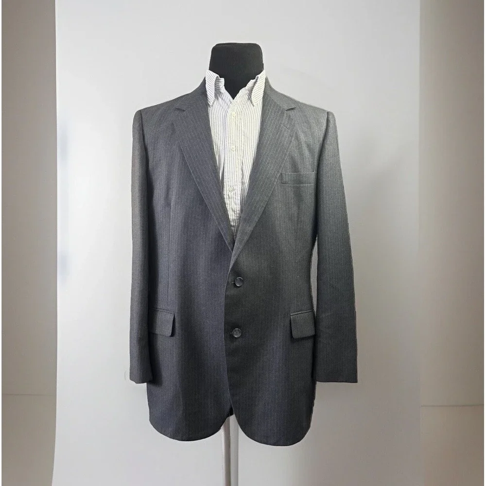 Vintage 2 Piece Suit Blazer Gray‎ 46L 40x31 Pinstripe 2 Button Classic Versatile